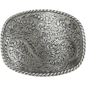 🆕Men's Silver Western Antique Floral Engraved Rope Edge Design Belt Buckle